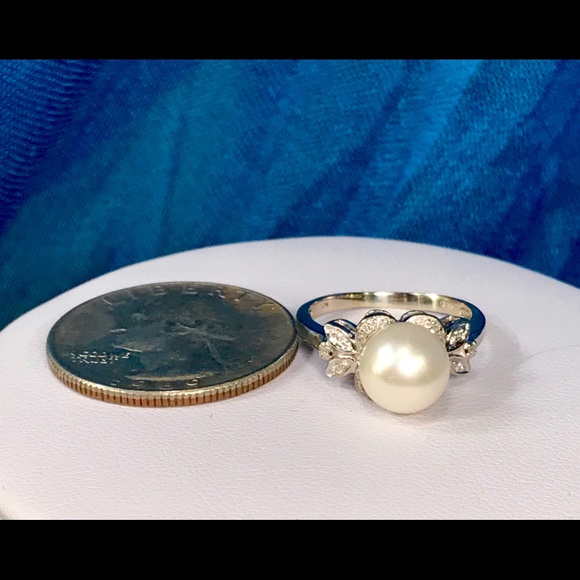 10K GENUINE ART DECO PEARL & DIAMOND COCKTAIL RING